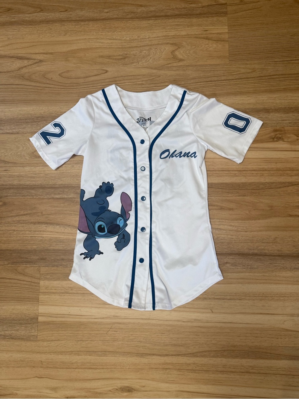Disney White & Navy Stitch "Ohana" Kids Baseball Jersey